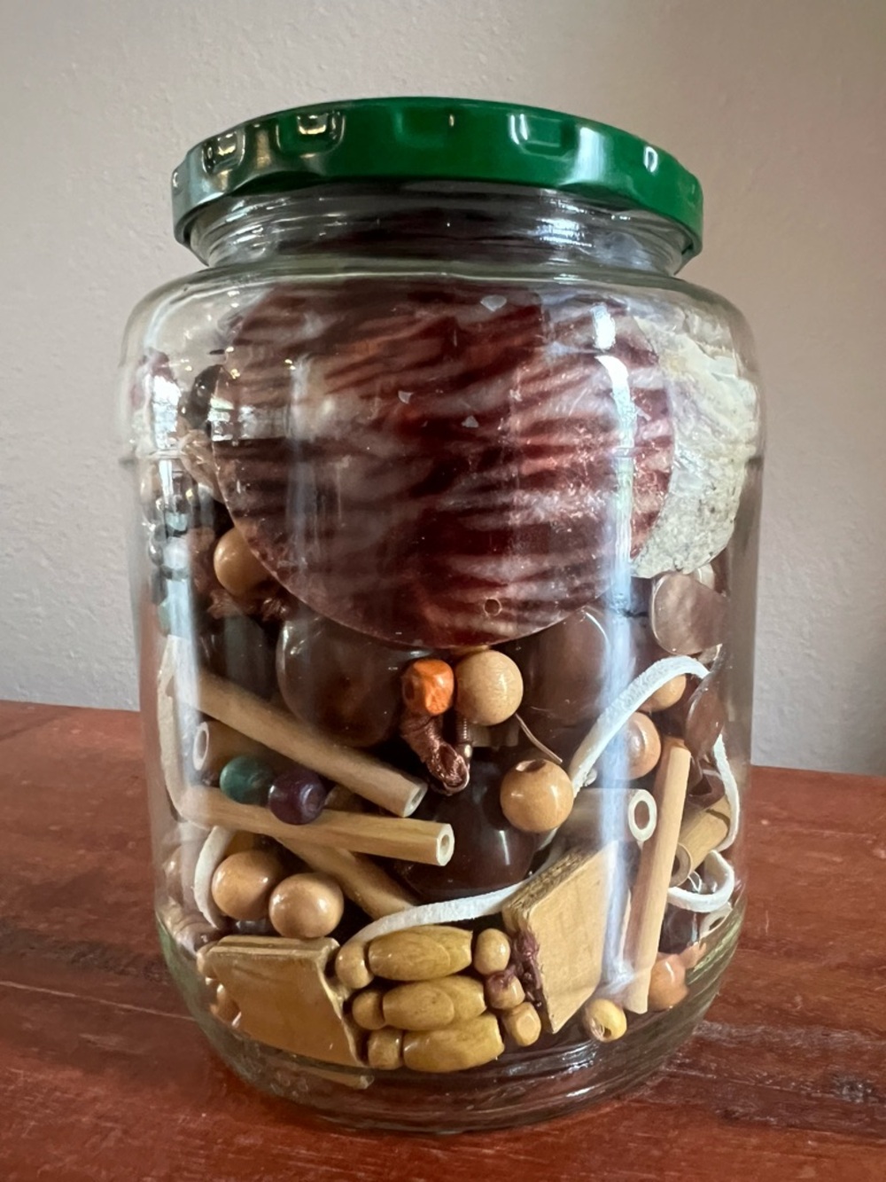Mystery Jar of Organic Beads Wood Shell Nut Coral Rescued and New Bead Caps - Picture 4 of 6